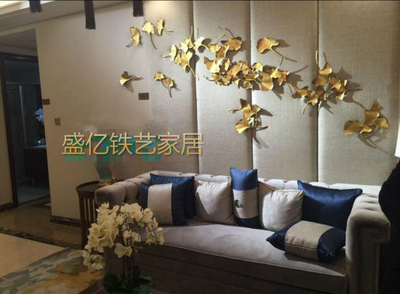欧式铁艺立体壁挂银杏叶装饰时尚家居挂饰创意酒店客厅壁饰