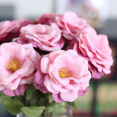 欧式柔美蔷薇仿真花绢花 高品质假花客厅花瓶摆件家居饰品装饰