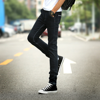 2017韩版潮流时尚独特长款裤男青少年学生修身显瘦超弹力牛仔裤