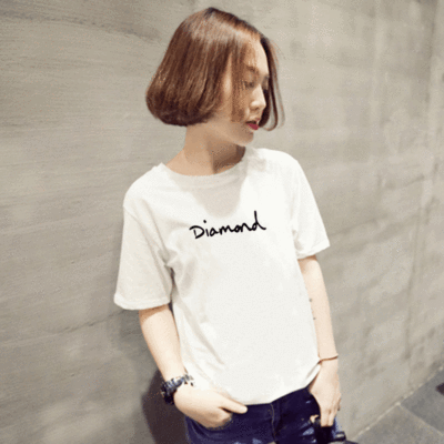 2016夏季新款韩版女t恤短袖字母印花圆领宽松上衣女装
