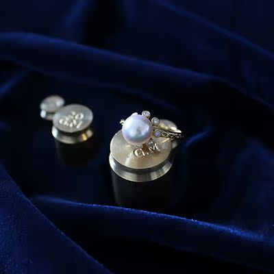 日本代购直邮Akoya海水珍珠8-9mm 優美珍珠 戒指K18黄金/K14白金