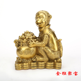 开光铜猴子摆件十二生肖猴齐天大圣家居装饰品风水招财聚宝盆摆设