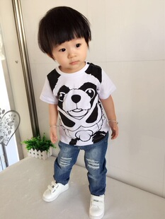 黑超限量版熊猫黑白两色圆领宝宝妈妈亲子T恤