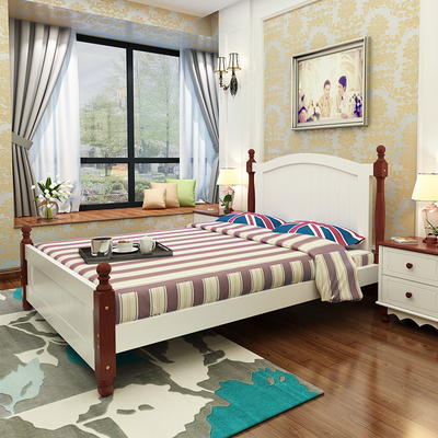 美式床松木婚床地中海风格床双人床1.8米成人床全实木床1.5米简约
