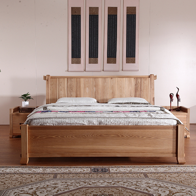 新中式实木床双人床 禅意老榆木免漆高档床 现代简约时尚大床婚床
