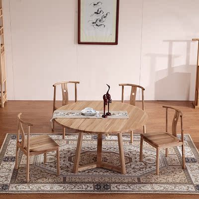休闲简约活动餐桌仿古新中式实木榆木免漆创意小大餐桌古典圆餐桌