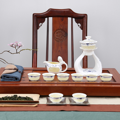 创意青花瓷功夫自动茶具全自动玲珑整套陶瓷防烫镂空茶具套装特价