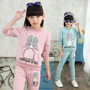 女童秋季新款卫衣中大童韩版长袖t恤儿童纯棉打底衫运动两件套装