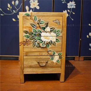 新中式古典彩绘边角柜香樟木箱实木床头储物柜玄关柜杂物箱子家具