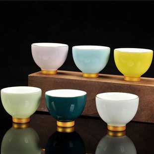 茶具彩虹杯陶瓷品茗杯多彩描金茶杯个人水杯白瓷创意主人杯单杯