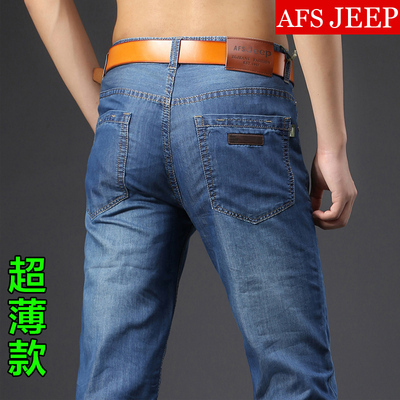 AFS/JEEP牛仔裤男超薄款 战地吉普青年直筒休闲长裤中年宽松男裤