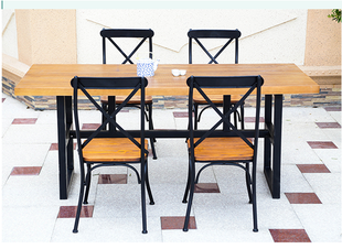 复古乡村铁艺套件桌椅做旧餐桌仿古桌椅会议办公桌咖啡组合桌新款