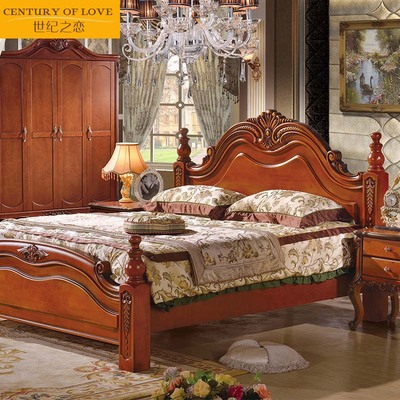 世纪之恋美式乡村实木床 欧式床 双人床古典公主床1.8米深色家具