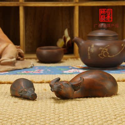 登峰陶艺坭兴陶 茶宠摆件 可爱动物十二生肖牛 茶宠