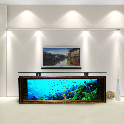 新款电视柜生态鱼缸水族箱定做落地玻璃吧台客厅茶几鱼缸靠墙包邮
