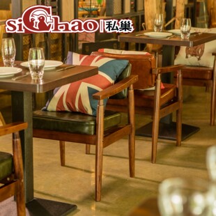 北欧餐椅咖啡厅桌椅西餐厅茶餐厅实木桌椅奶茶店桌椅复古美式乡村