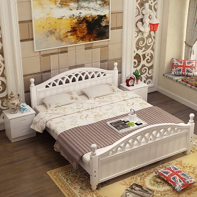 包邮欧式双人床1.8米实木床白色床1.5床单人床地中海1.2米m公主床