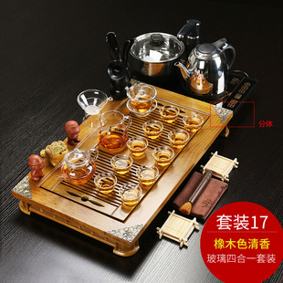 玻璃茶具套装 整套功夫红茶具实木茶盘茶海茶台套电热炉四合一