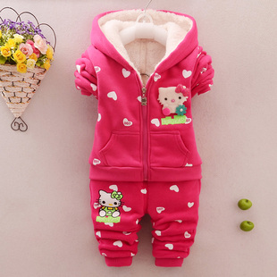 女宝宝冬装套装 0-1-2-3岁半童装KT猫衣服 婴儿长袖北极绒两件套