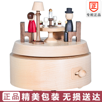 jeancard八音盒台湾木质卡农音乐盒日本SANKYO机芯 男女浪漫餐桌