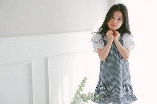韩国品牌童装代购2016年夏季格子图案荷叶边吊带淑女连衣裙