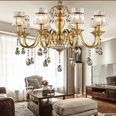欧式全铜高档水晶灯 铜灯美式奢华客厅卧室书房现代餐厅纯铜吊灯