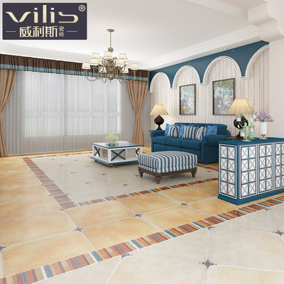 威利斯瓷砖 美式客厅地砖防滑地中海圆角仿古砖复古地板砖瓷砖