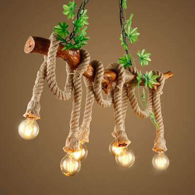 麻绳吊灯美式复古创意木头个性艺术吊灯餐厅酒吧咖啡厅农家乐灯