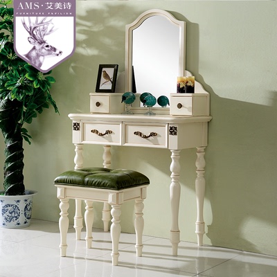 美式乡村梳妆台 白色实木化妆桌简美现代小户型 卧室梳妆桌
