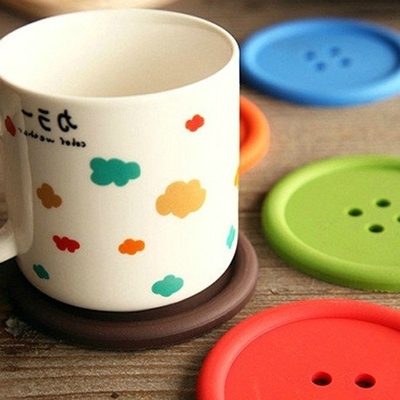居家家居创意纽扣形 加厚防烫耐热硅胶杯垫 咖啡垫韩国糖果色碗垫