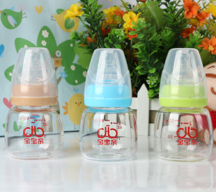 宝宝亲迷你晶钻玻璃标准口径新生婴幼儿童果汁喝水防胀气口袋奶瓶