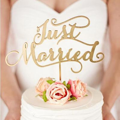 新品畅销！木质JUST MARRIED cake topper婚礼装饰蛋糕插件 摆件