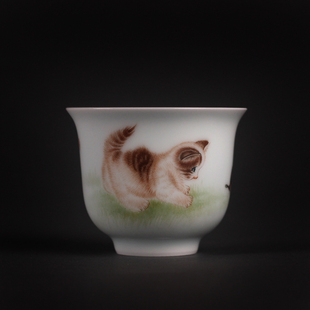 景德镇陶瓷器功夫茶具手绘工笔猫耄耋图茶杯品茗杯主人杯个性杯