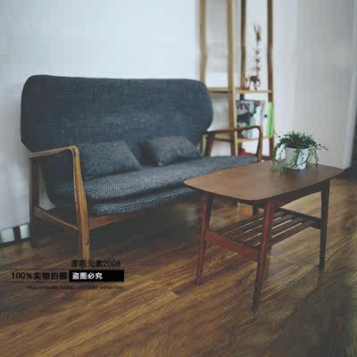 简约现代实木布艺单人双人沙发组合日式橡木咖啡厅休息沙发