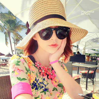 帽子女士夏天韩版草编帽出游度假沙滩遮阳帽防紫外线太阳帽可折叠