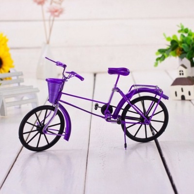 手工单车 铝线手工艺品 紫色自行车带筐单车模型家居摆台礼品