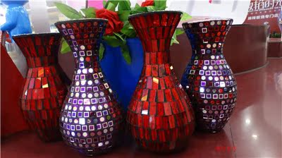 欧式现代彩色玻璃花瓶创意摆件客厅工艺品家居摆件大号插花装饰品