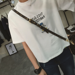 韩国单 舒适全棉字母卡通印花圆领短袖T恤 夏装女式打底衫tee