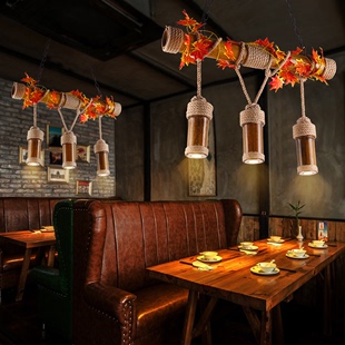 缘富泰照明 美式乡村竹子灯复古创意麻绳工业餐厅农家乐酒吧吊灯
