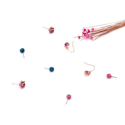 2017新款日韩甜美圆形球形玫瑰花型带钻耳钉耳环四件套防过敏包邮