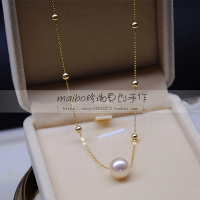 Maibo珍珠手作 8-9mm天然珍珠项链美国14K包金金珠项链 锁骨链