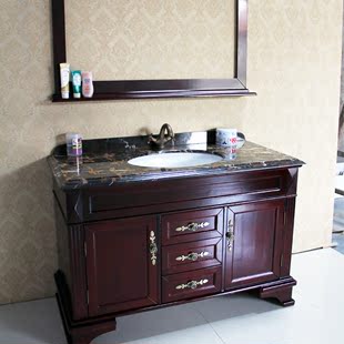 新款复古典简欧式卫浴室柜组合落地洗手台脸面盆柜定做大理石橡木