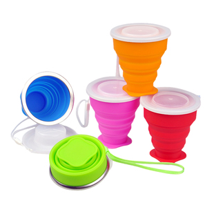 旅行折叠杯硅胶水杯旅游便携式创意迷你伸缩杯带盖户外洗漱水杯子