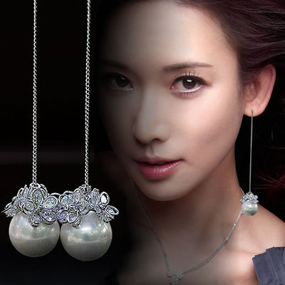 超长耳环时尚简约珍珠耳环长款日韩国流行耳坠珍珠耳饰品水晶耳环