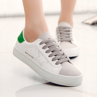 邦耐新款小白鞋韩版低帮帆布鞋女夏季厚底细带女鞋白色运动学生鞋