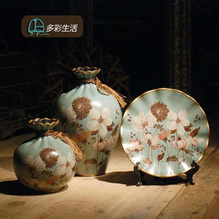 欧式陶瓷花瓶客厅个性家居饰品陶瓷三件套摆件玄关装饰摆件包邮