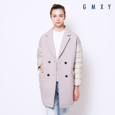 【品牌折扣店】GMXY女装拼接中长茧型羽绒服X257911