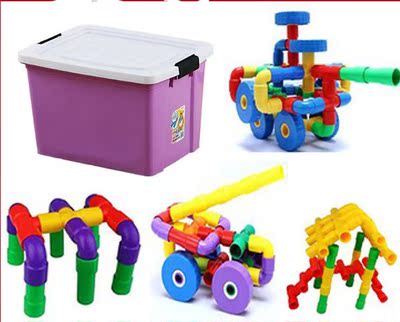 儿童水管道拼装插积木新品塑料幼儿园宝宝早教益智玩具收纳盒装