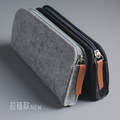 新款羊毛毡笔袋简约创意拉链文具盒男女韩国铅笔盒收纳袋特价包邮