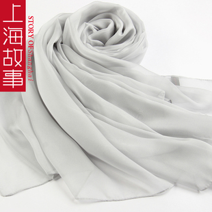 上海故事纯色薄款围巾女士夏季长款百搭杭州丝巾超大披肩沙滩纱巾